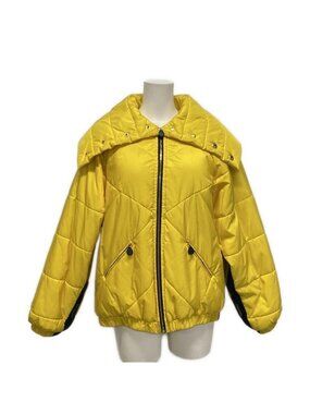 Chanel Jacket 38 M Yellow Black Long Sleeve Winter Silk
